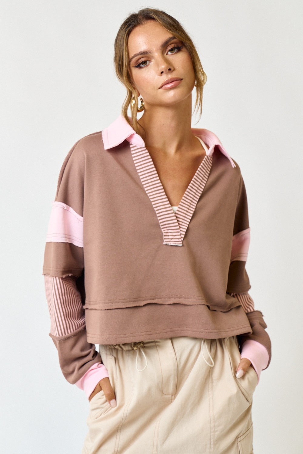 Louella V-Neck French Terry Collared Sweatshirt