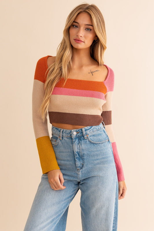 Louise Long Sleeve Color Block Stripe Knit Top