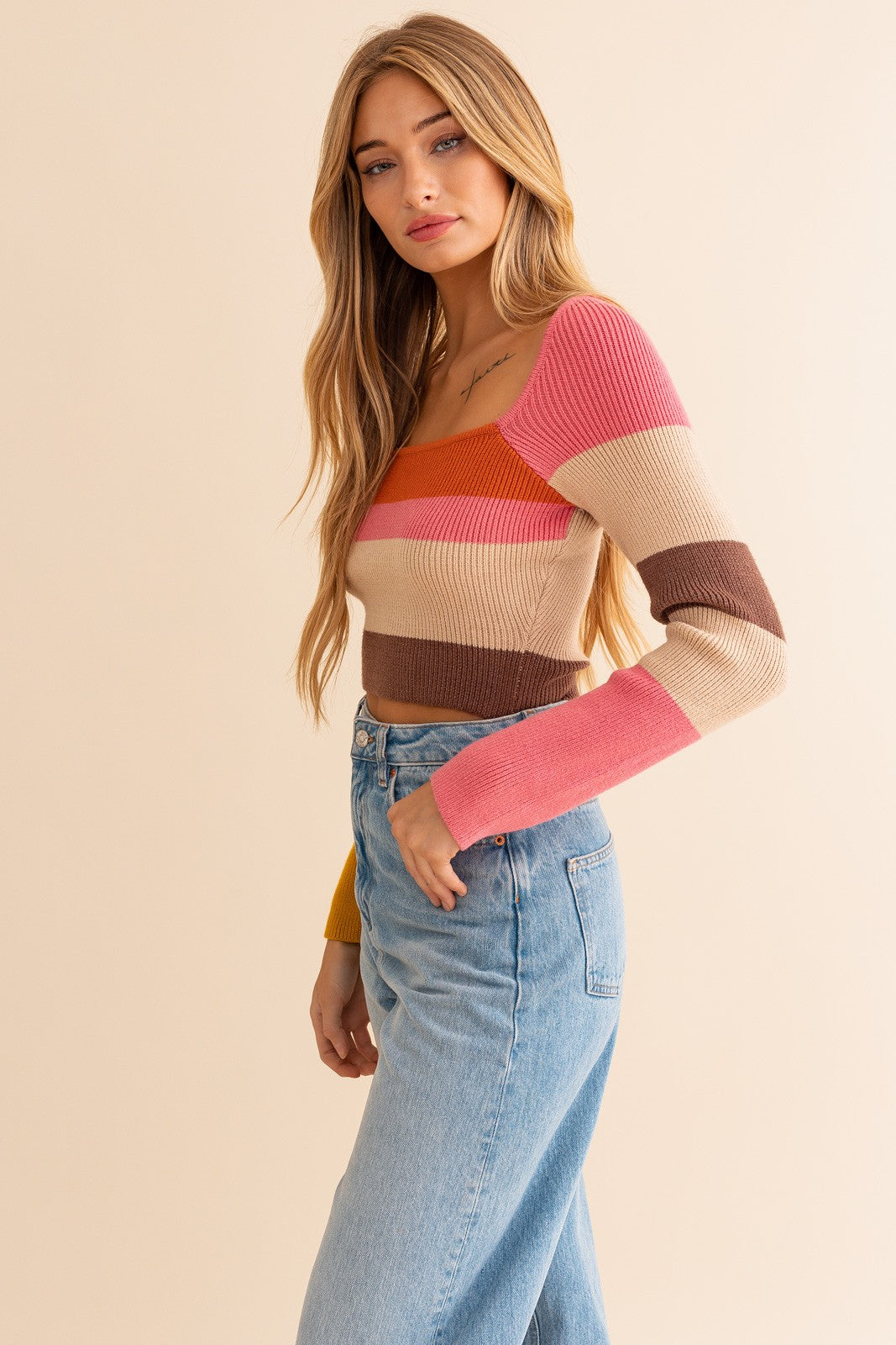 Louise Long Sleeve Color Block Stripe Knit Top