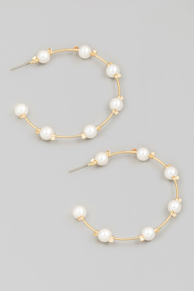 Pearl Bead Thin Hoop Earring