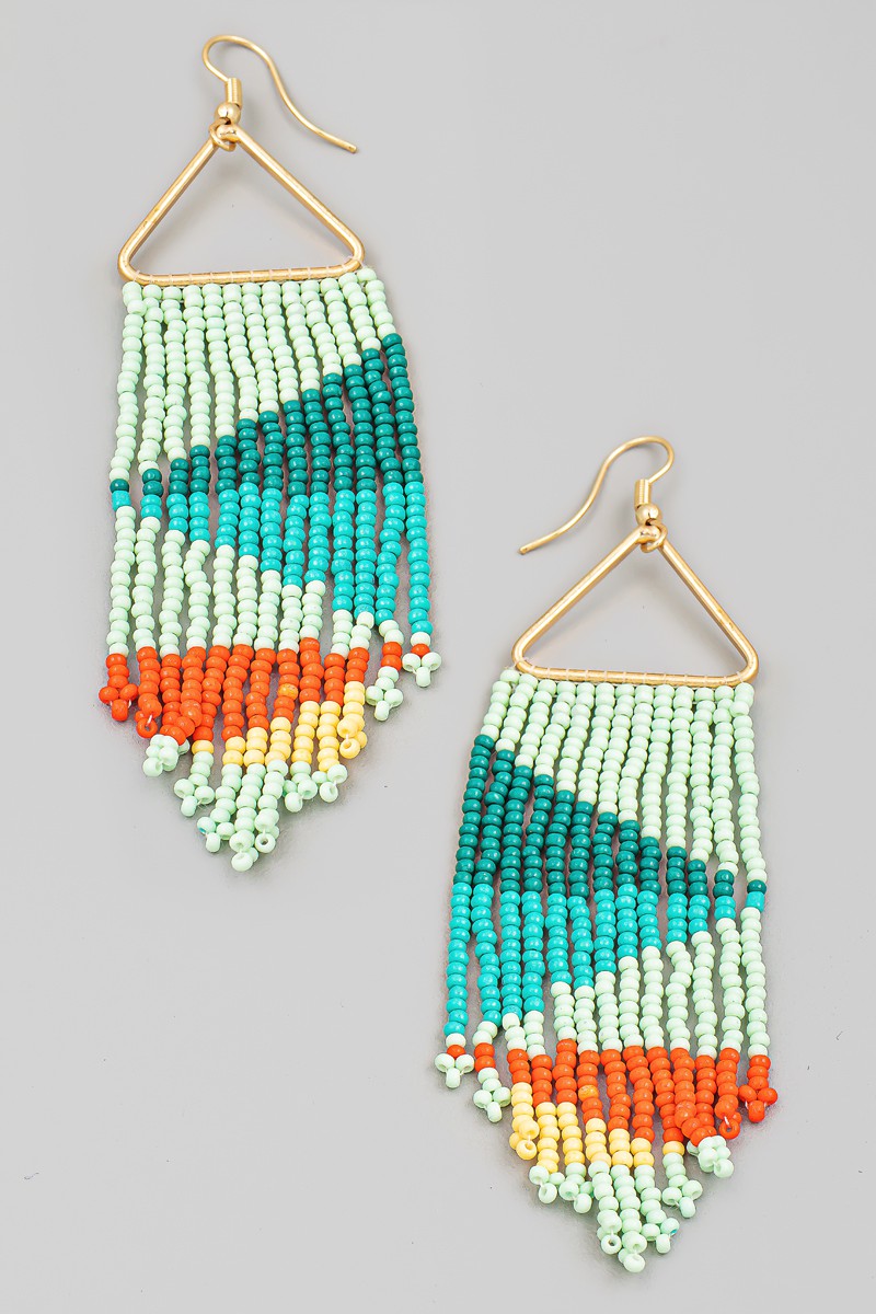 Triangle Cutout Seed Beaded Fringe Earring