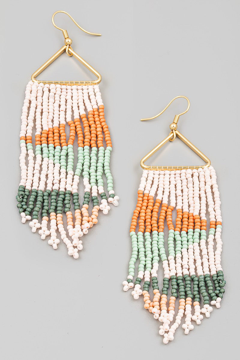 Triangle Cutout Seed Beaded Fringe Earring