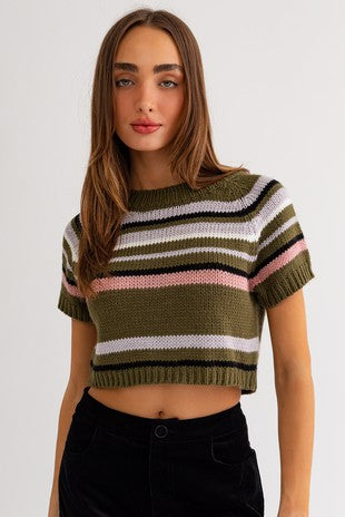 Eliana Short Sleeve Striped Sweater Top