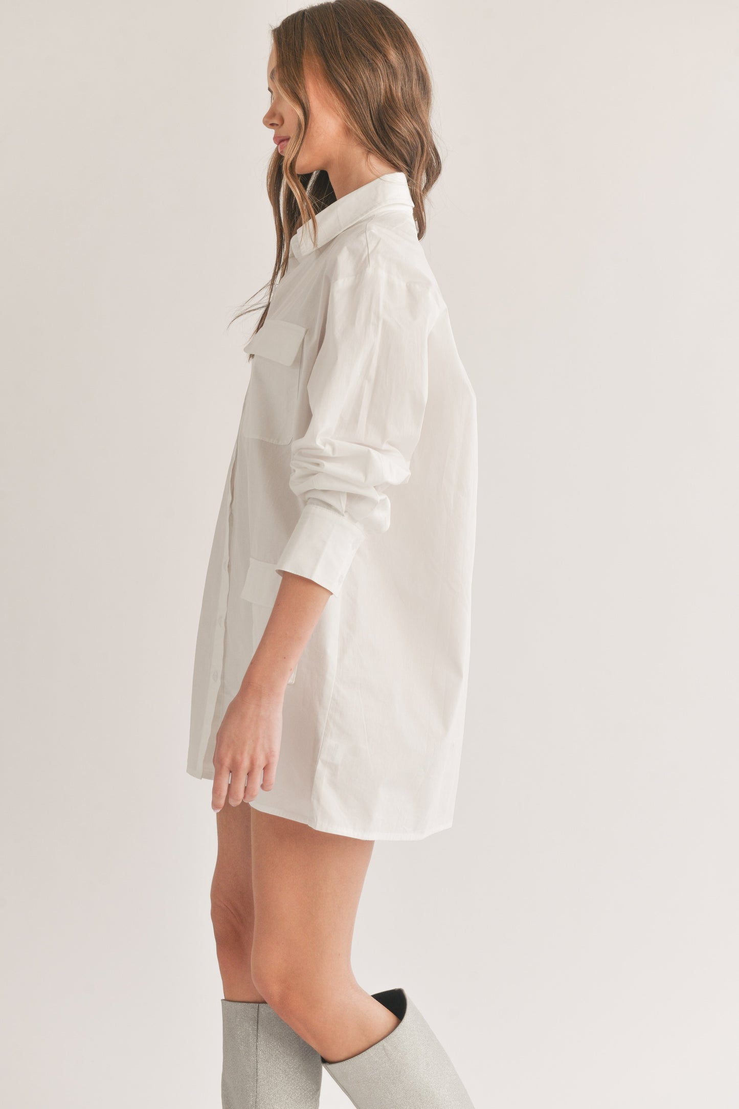Button Down Tunic Front Pocket Shirt