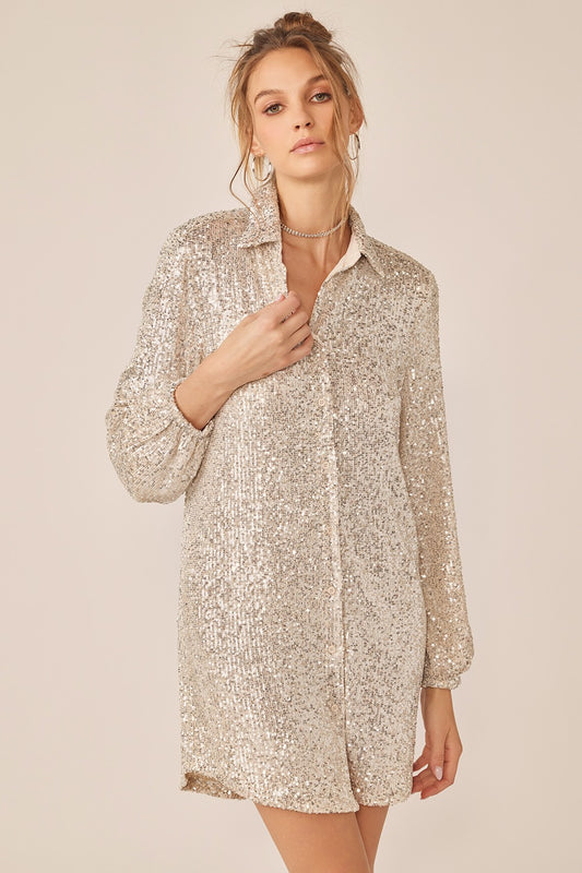 Charlotte Sequin Mini Shirt Dress