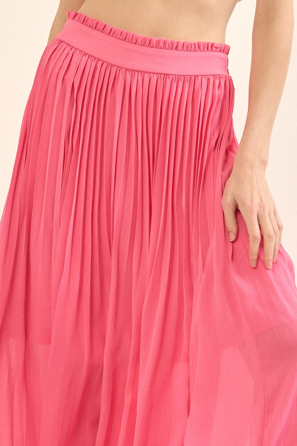 Solid Pleated Chiffon Maxi Skirt