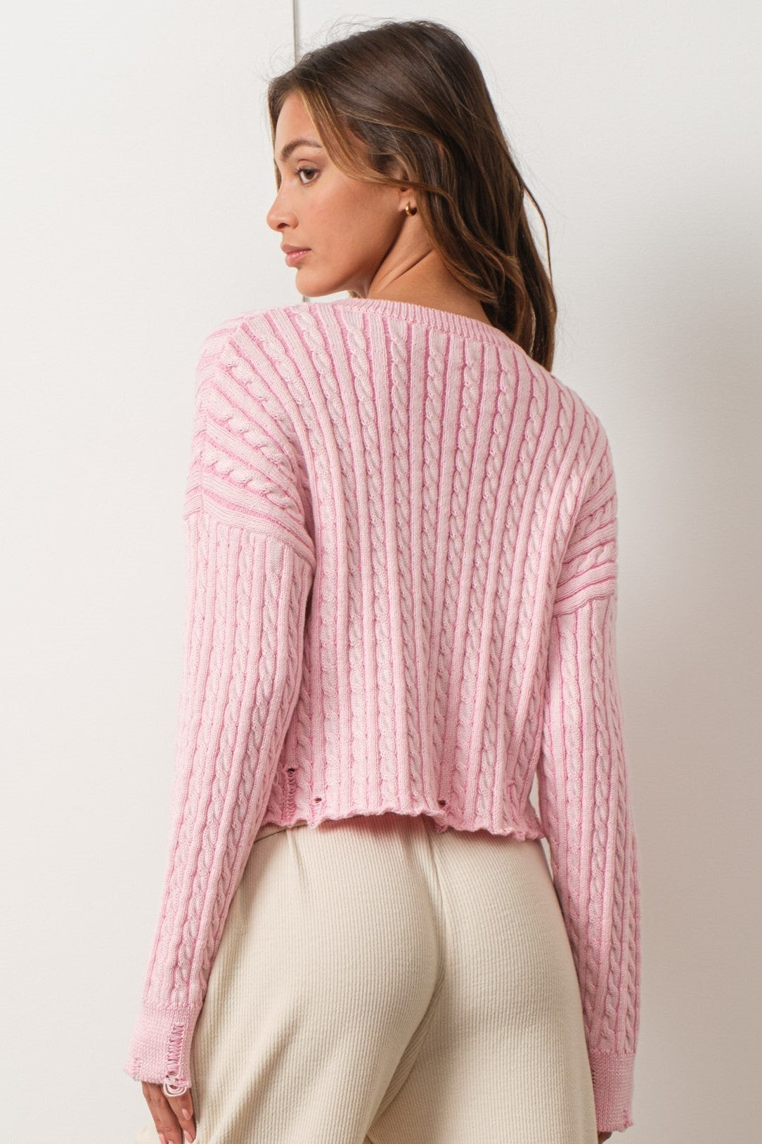 Jenny Distressed Cable Knit Cropped Sweater