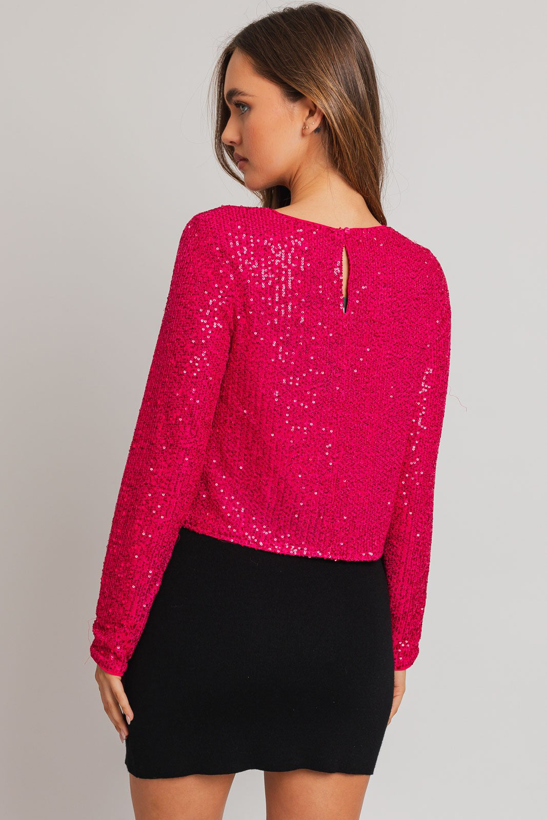 Round Neck Long Sleeve Sequin Top