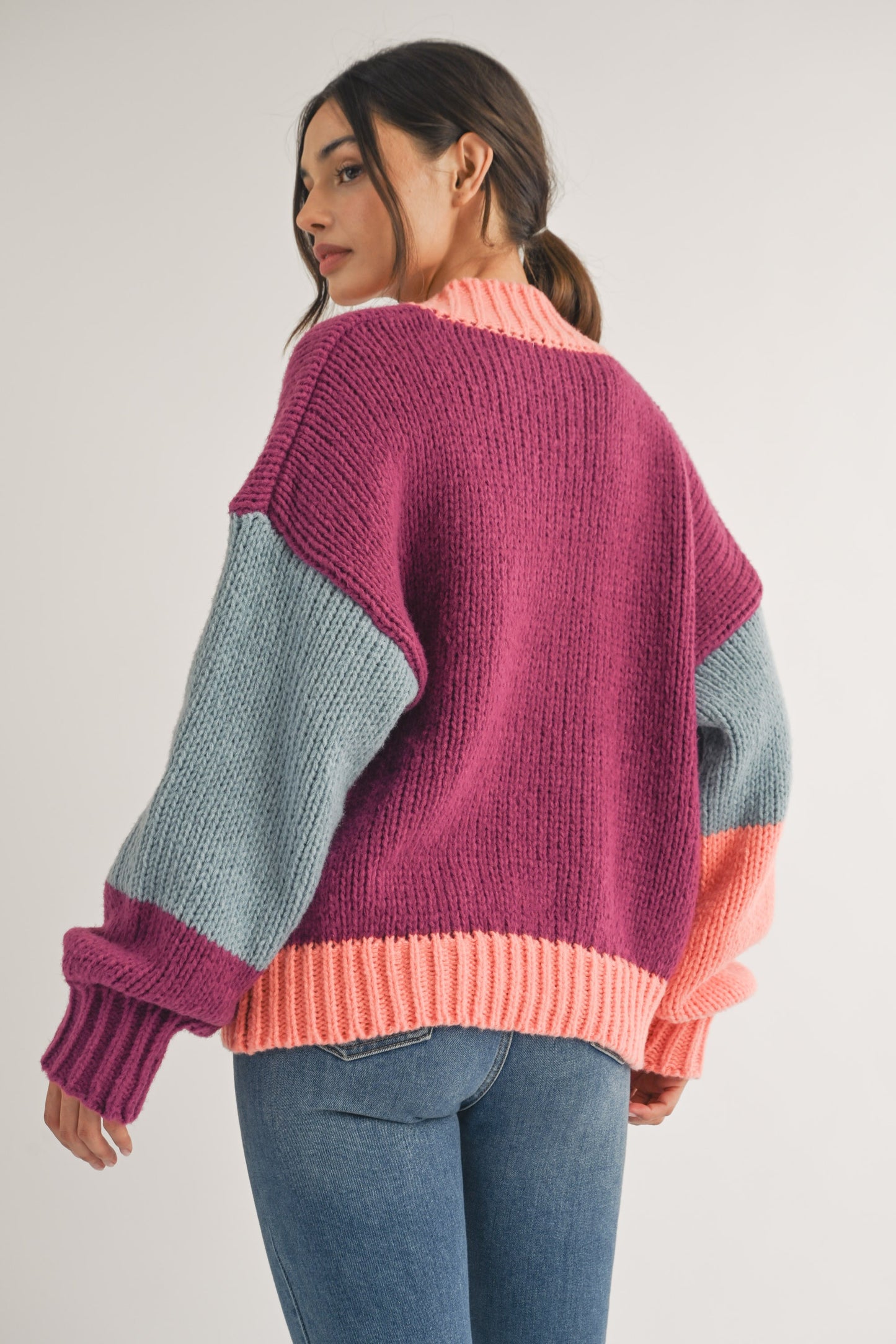 Color Block Oversized V-Neck Sweater
