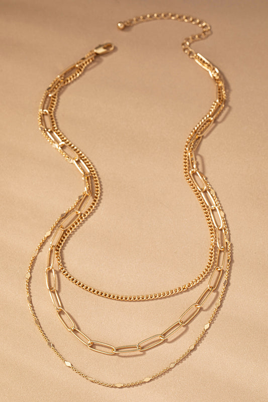 Mix Up 3 Row Mixed Chain Necklace