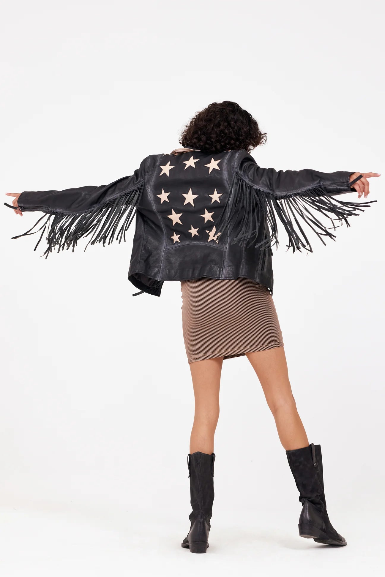 Mauritius Crissy Star & Fringe Leather Jacket