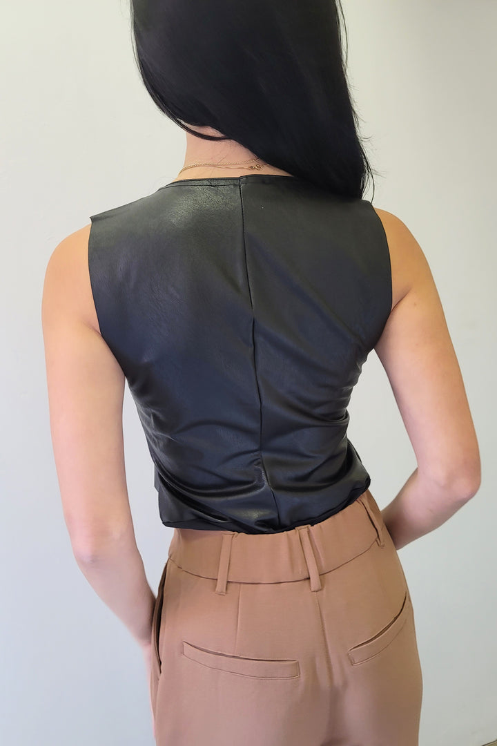 Dex Sleeveless Faux Leather Bodysuit