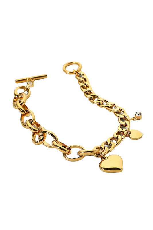 18K Gold Plated Stainless Steel Heart Pendant Chain Bracelet