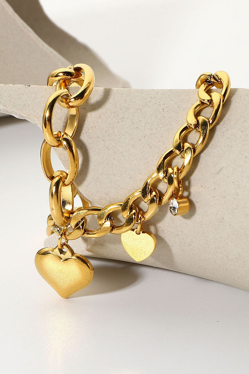 18K Gold Plated Stainless Steel Heart Pendant Chain Bracelet