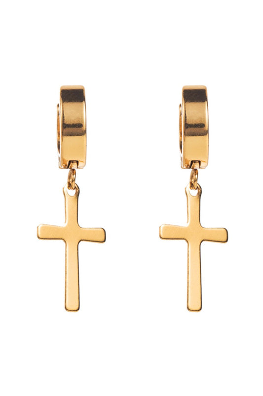 18K Gold Plated Stainless Steel Gold Cross Huggie Earring