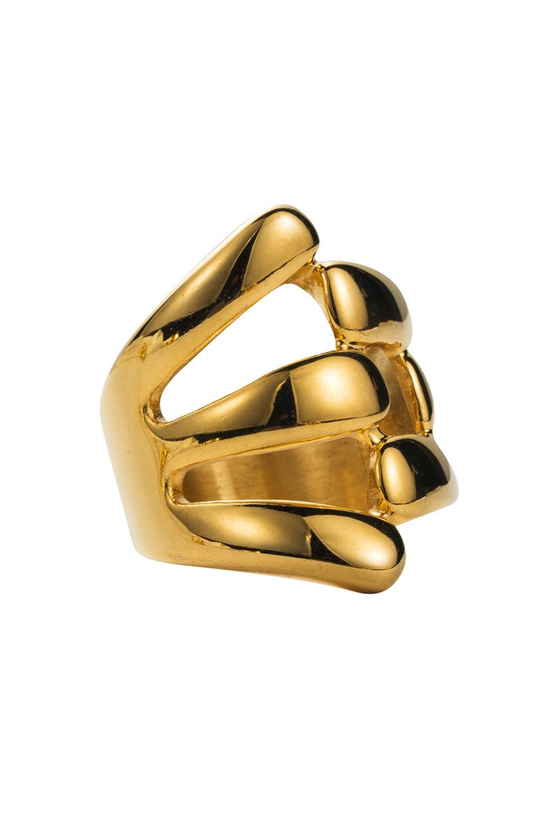 18K Gold Plated Stainless Steel Balls Cross Wrap Ring