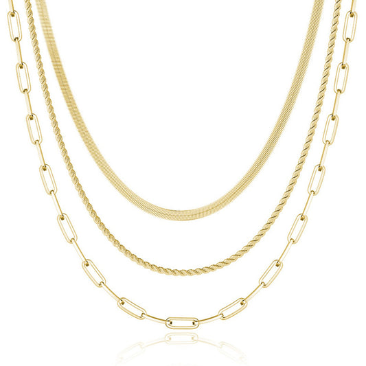 18K Yellow Gold Plated Chain Layering Necklace Set