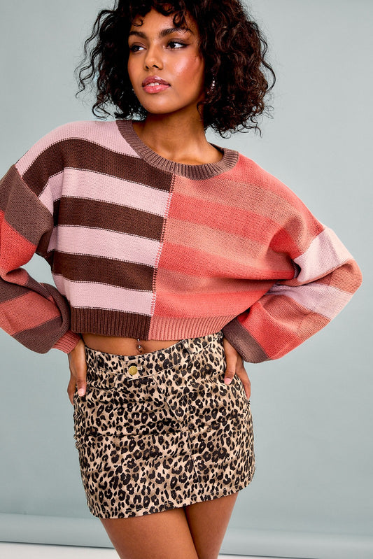Aria Color Block Crop Sweater