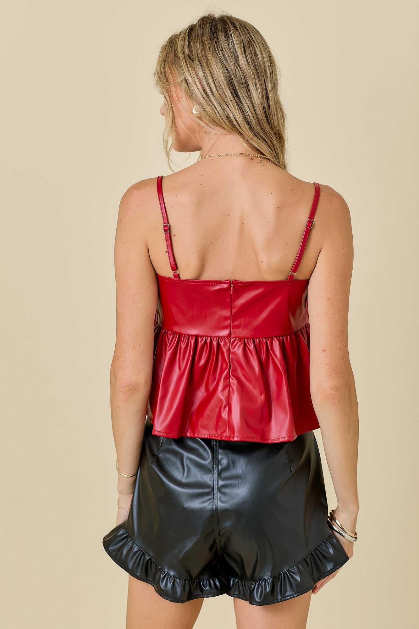 PU Leather Bow Top with Shoulder Straps