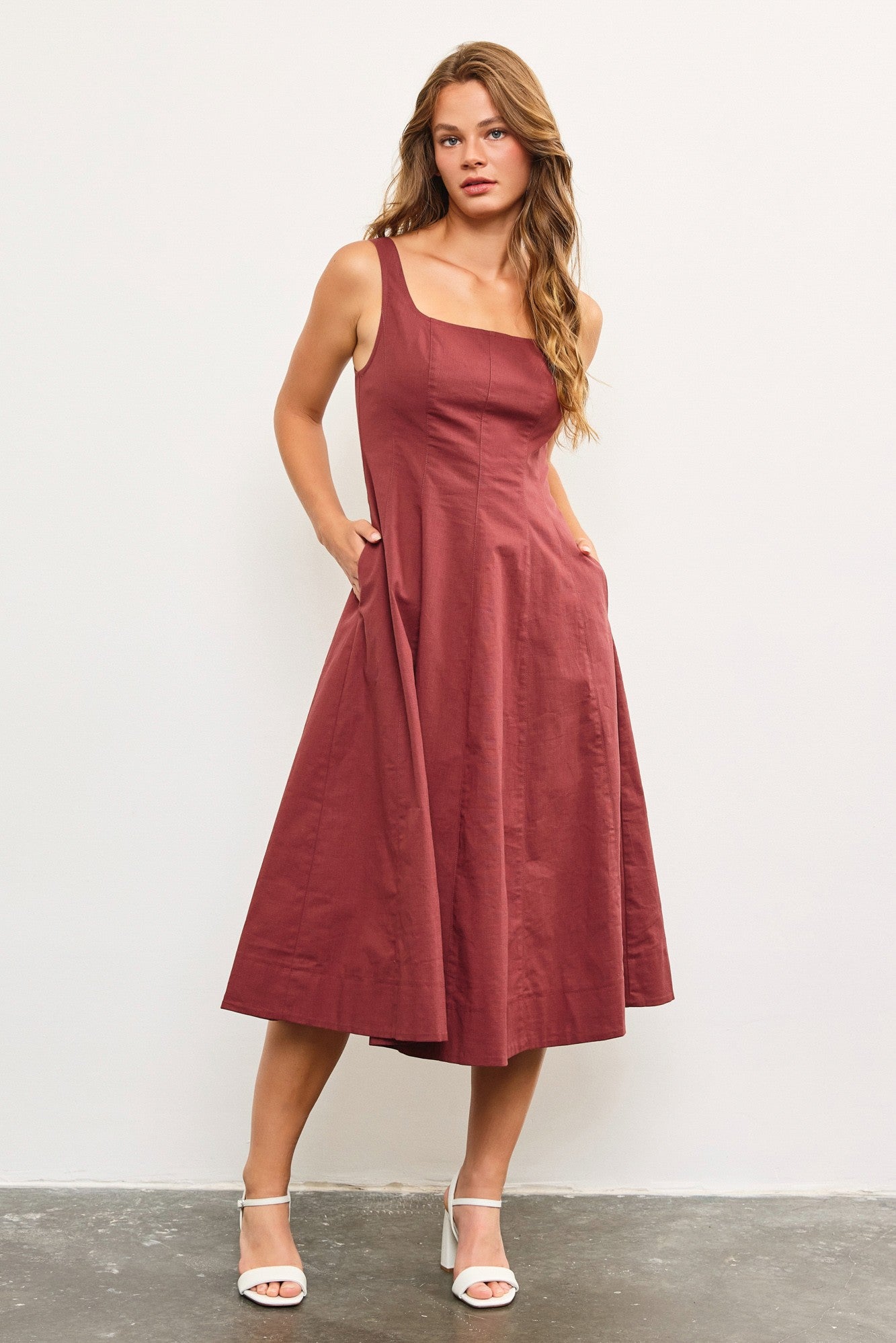 MS A-LINE POPLIN MIDI DRESS