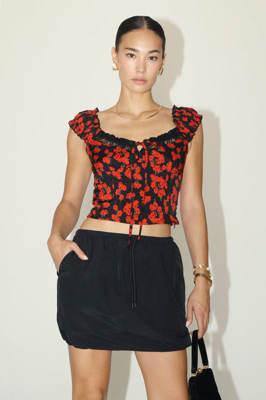 FLORAL PRINT CROP TOP WITH FRONT TIE DETAIL