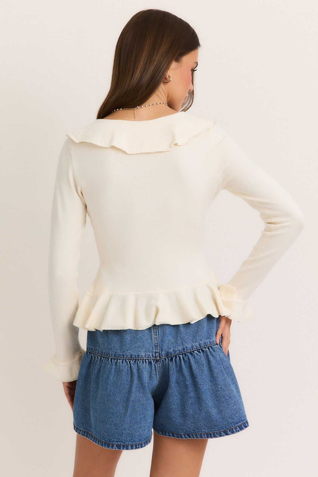 Kate V-Neck Ruffle LS Top