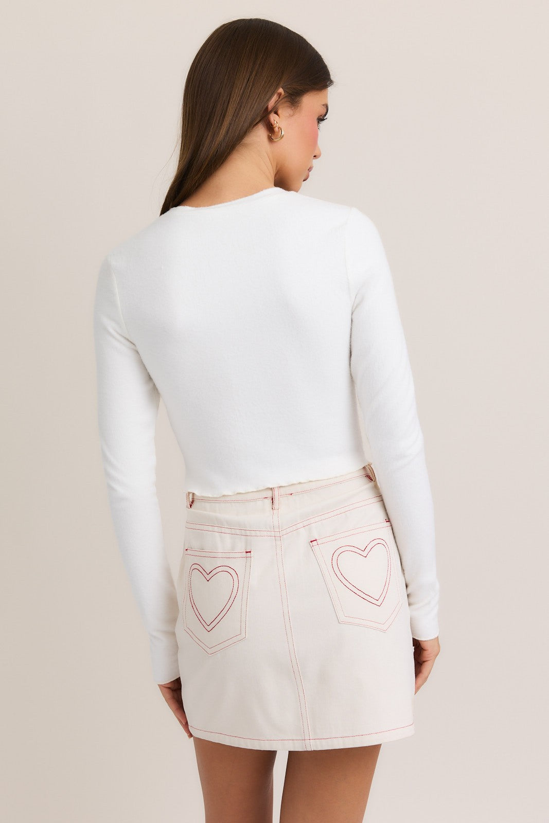 Heart Embroidered Knit LS Top