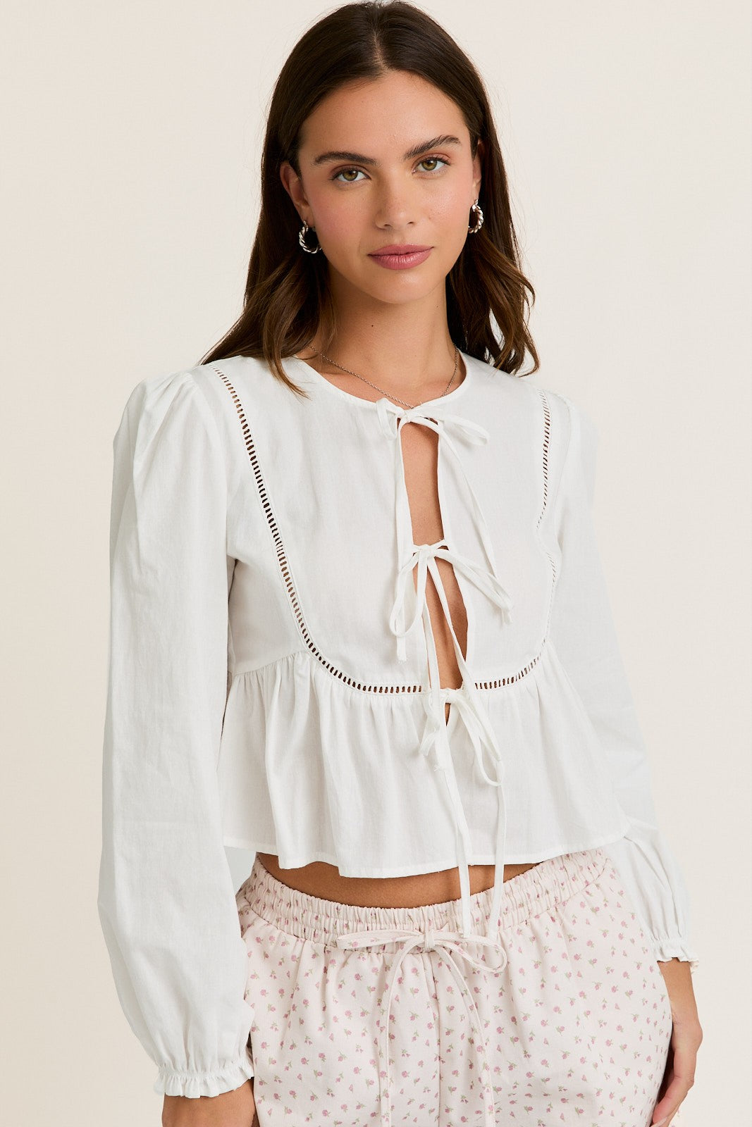 Le Lis Round Neck Lace Trimmed Open Blouse