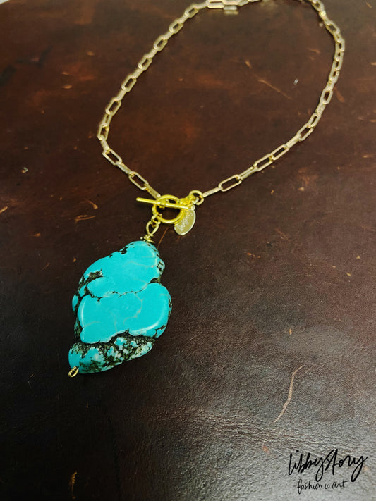 LS Upcycled Turquoise Gemstone 18kt Gold Plated Necklace