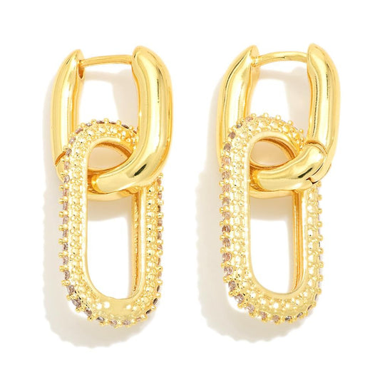 Linked Rounded Rectangle Huggie Hoop Earring