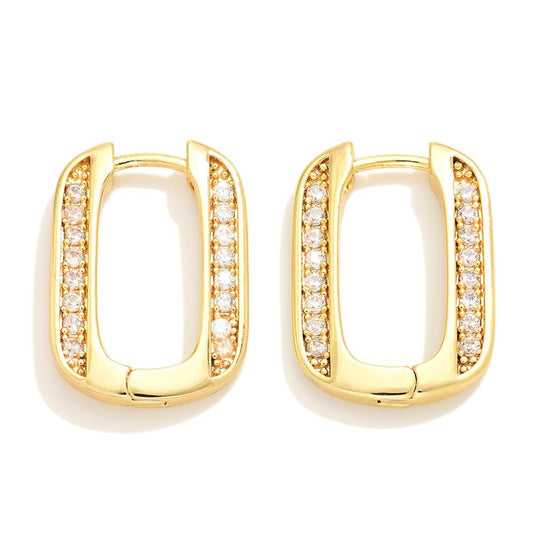 Rounded Rectangle Huggie Hoop Earring