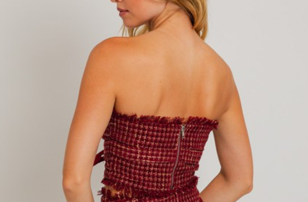 TWEED STRAPLESS TOP