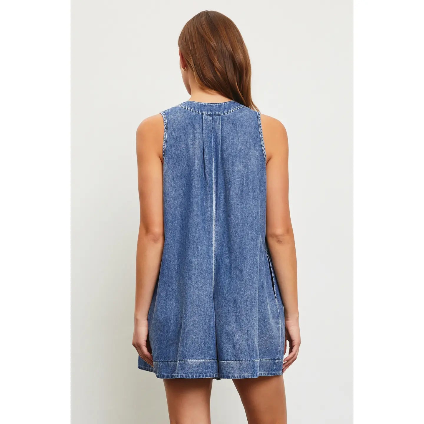 Tie With Pleated Denim Romper