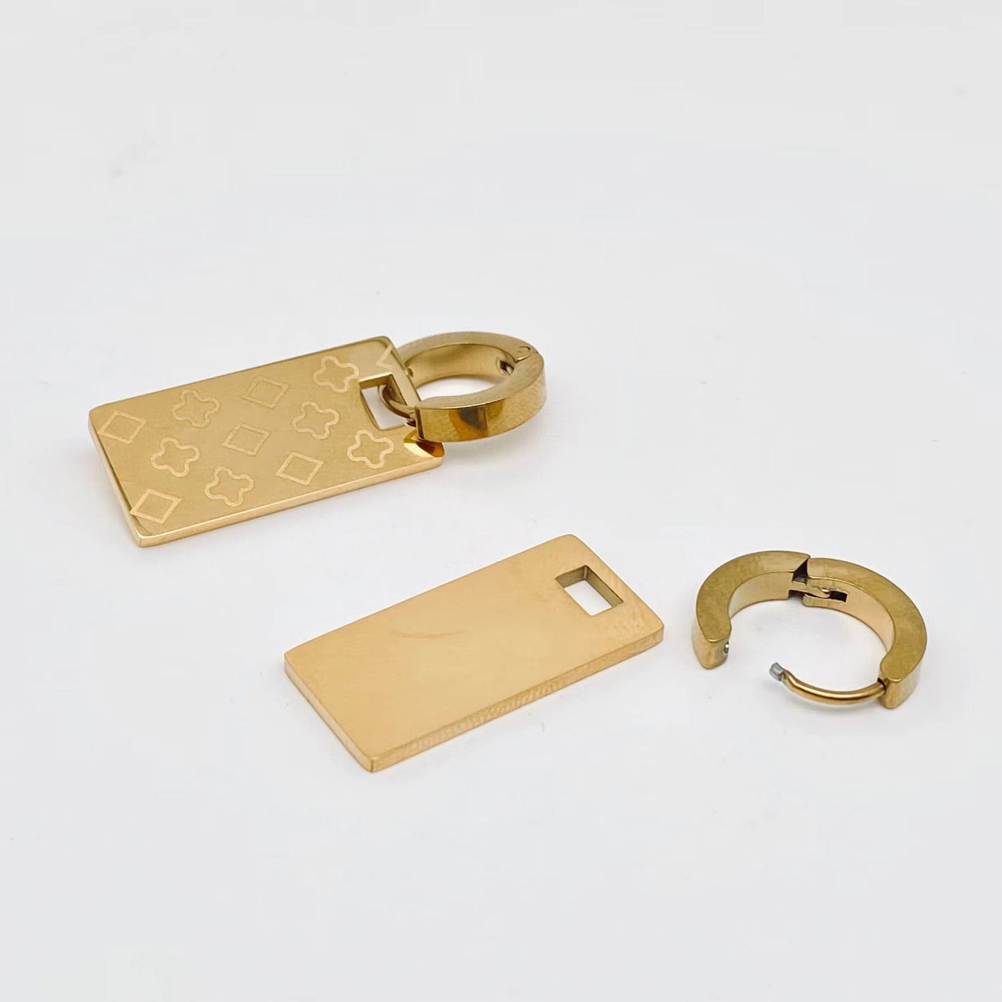 Rectangular Pattern 18K Gold Plated Huggie Earring