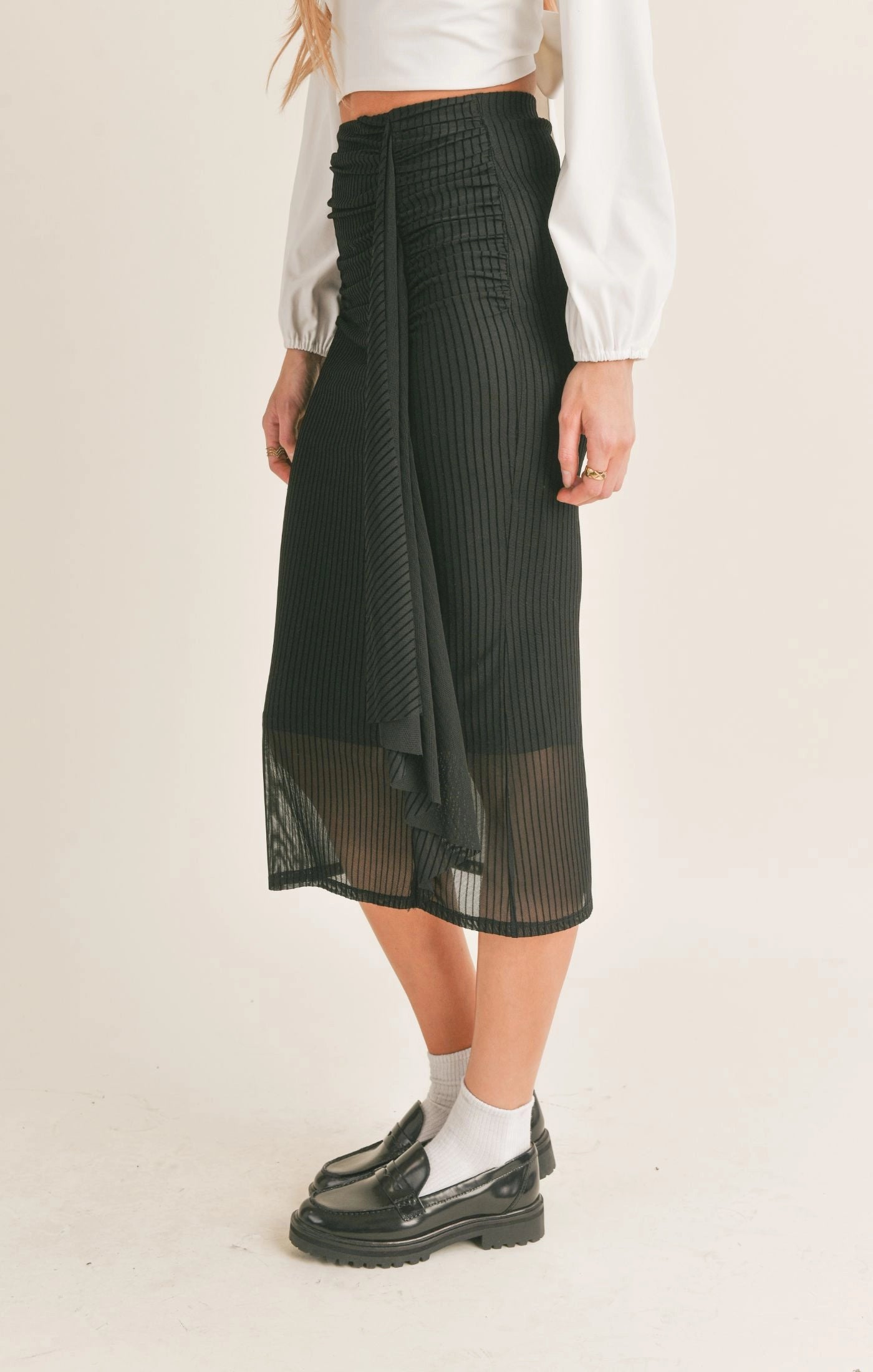 Sage the Label Lady Dynamite Ruched Midi Skirt