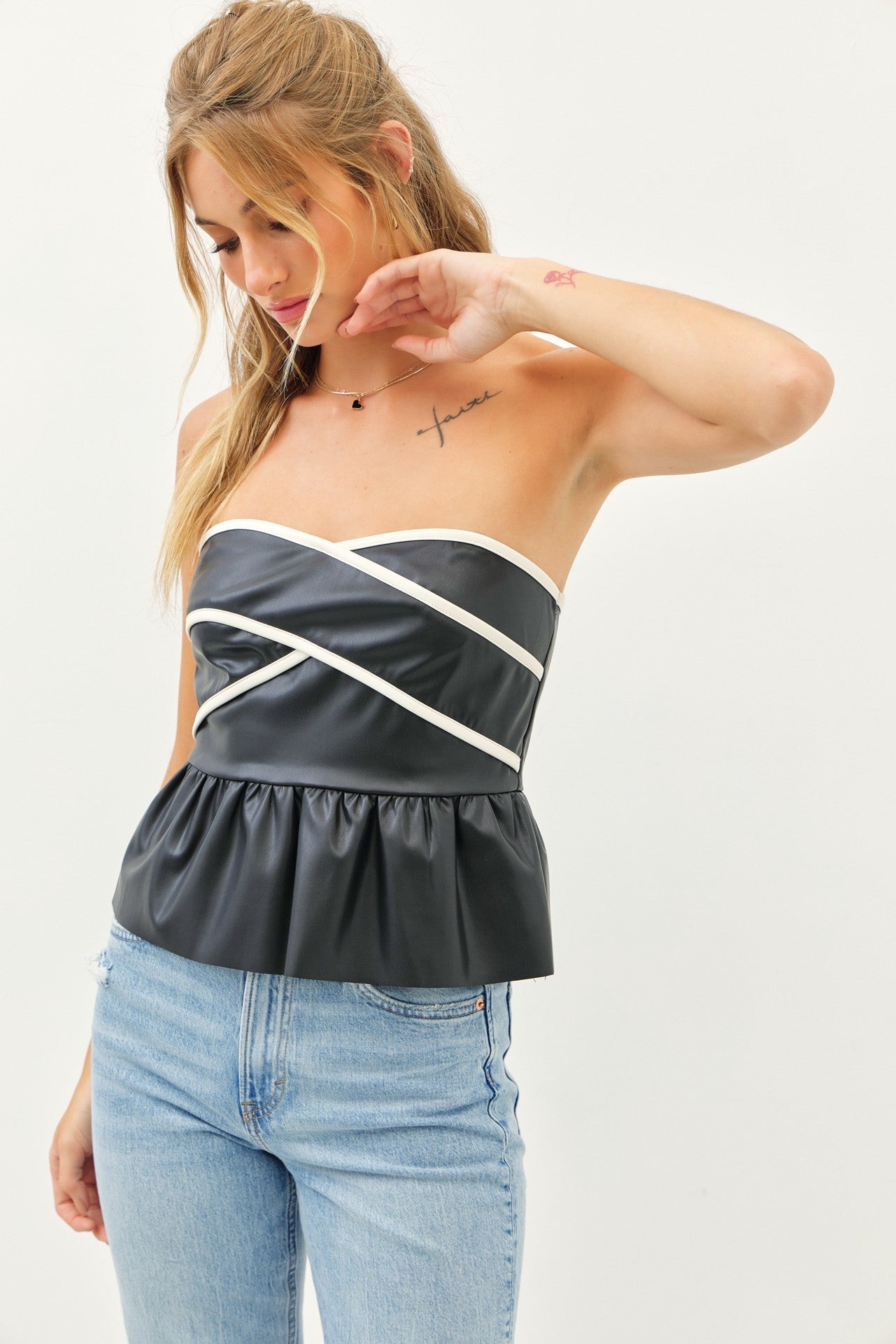 Faux Leather Sweetheart Tube Top