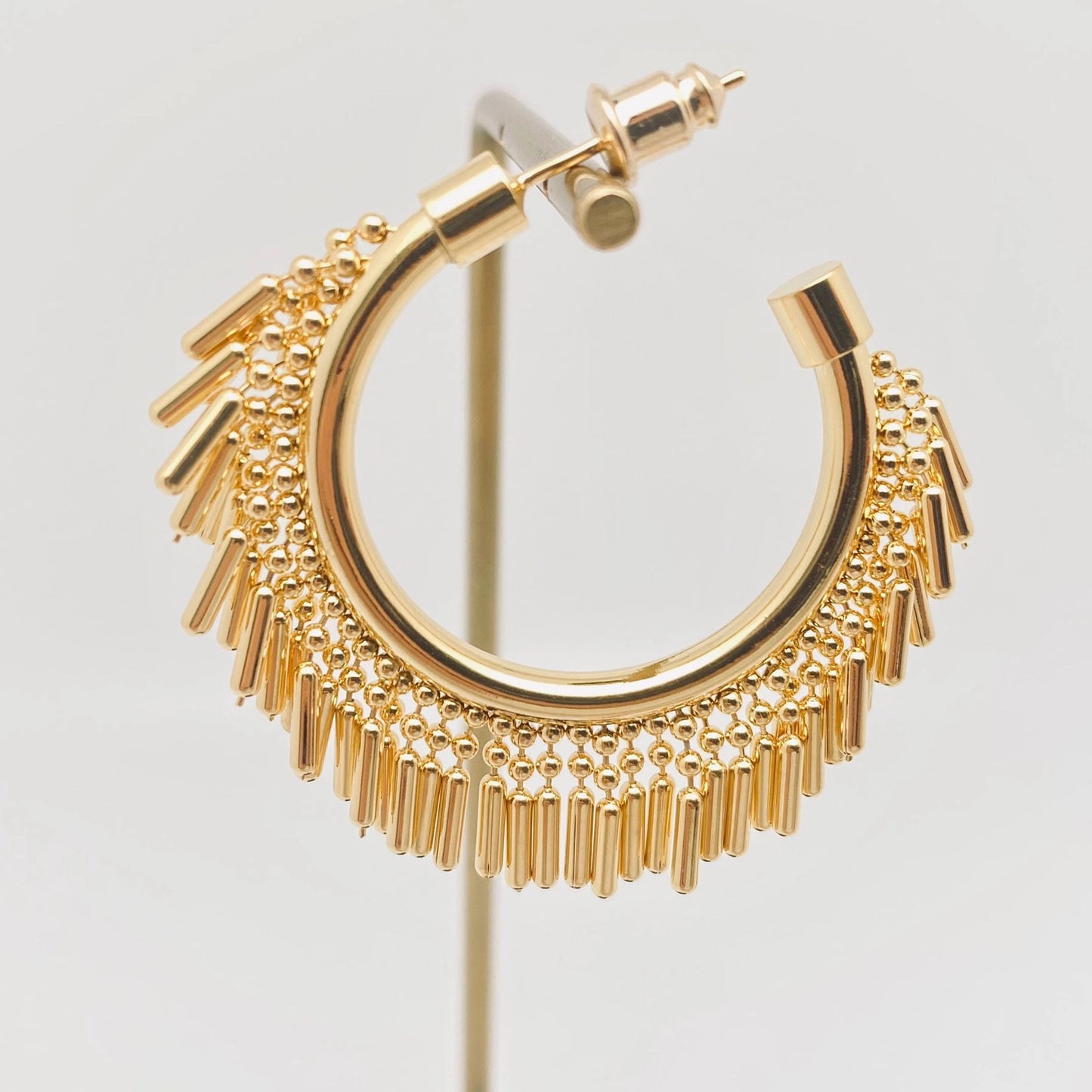 18K Gold Plated C-Shaped Tassel Hoop Earring