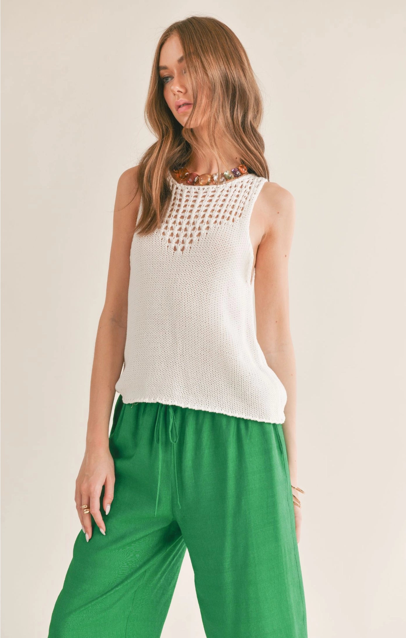 Sage the Label The Breeze Open Knit Neck Sweater Tank