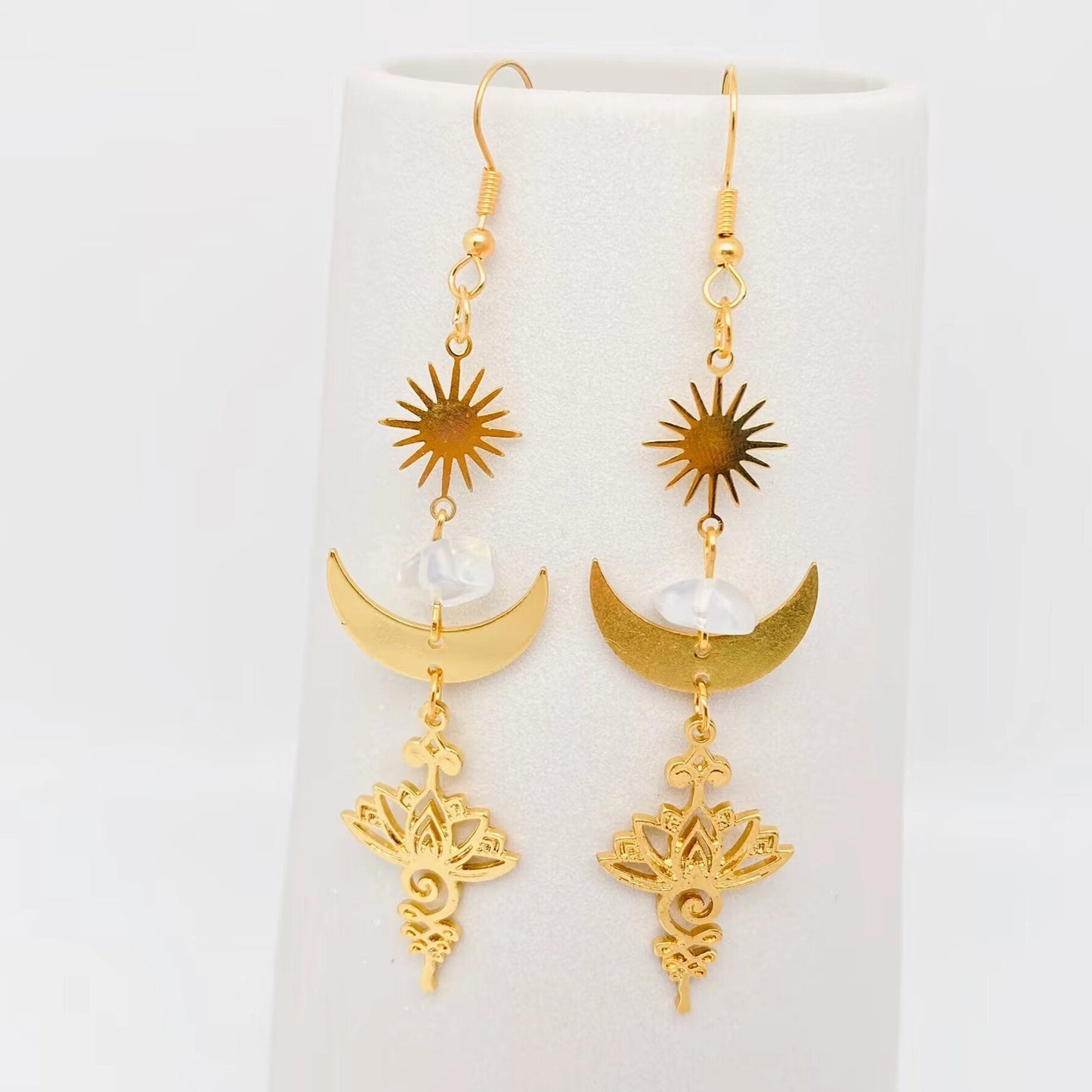 Sun Moon Lotus Pendant Earring