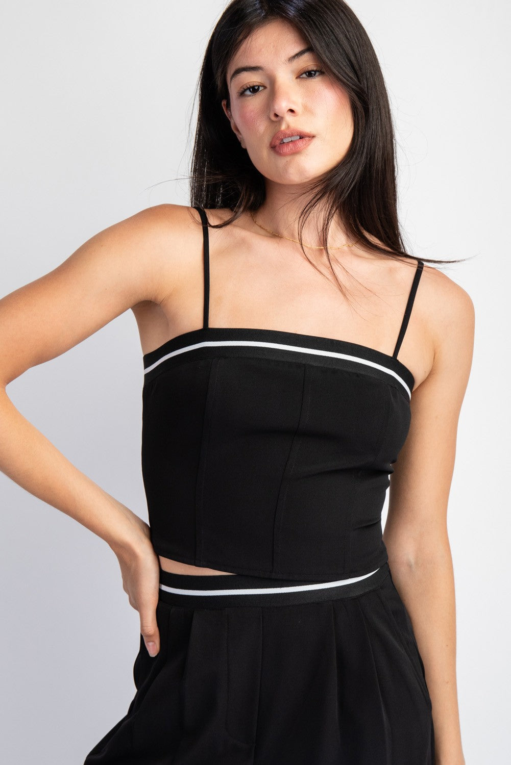 Woven Crop Top with Contrast Elastic Detail