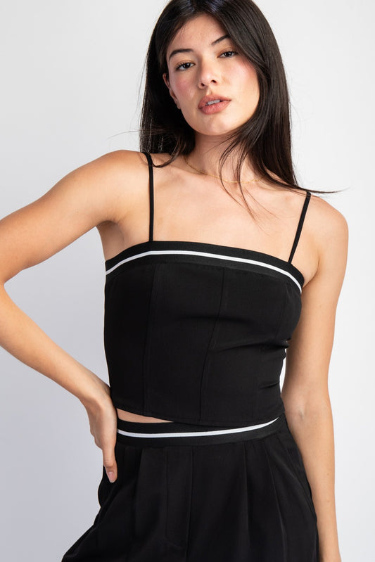 Woven Crop Top with Contrast Elastic Detail