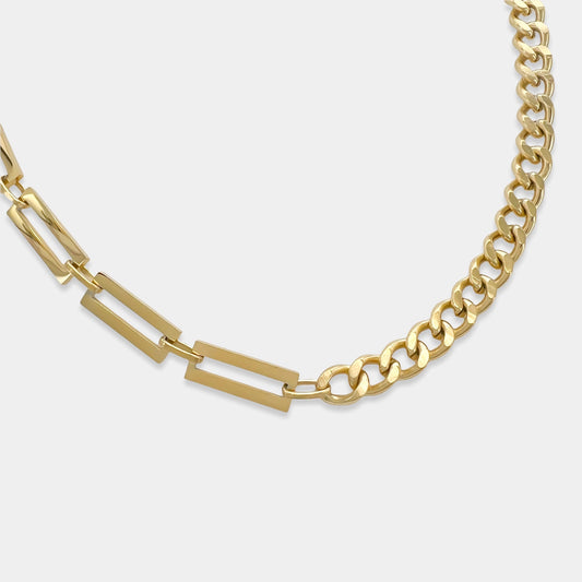 Rectangle Curb Chain Link Gold Plated Necklace