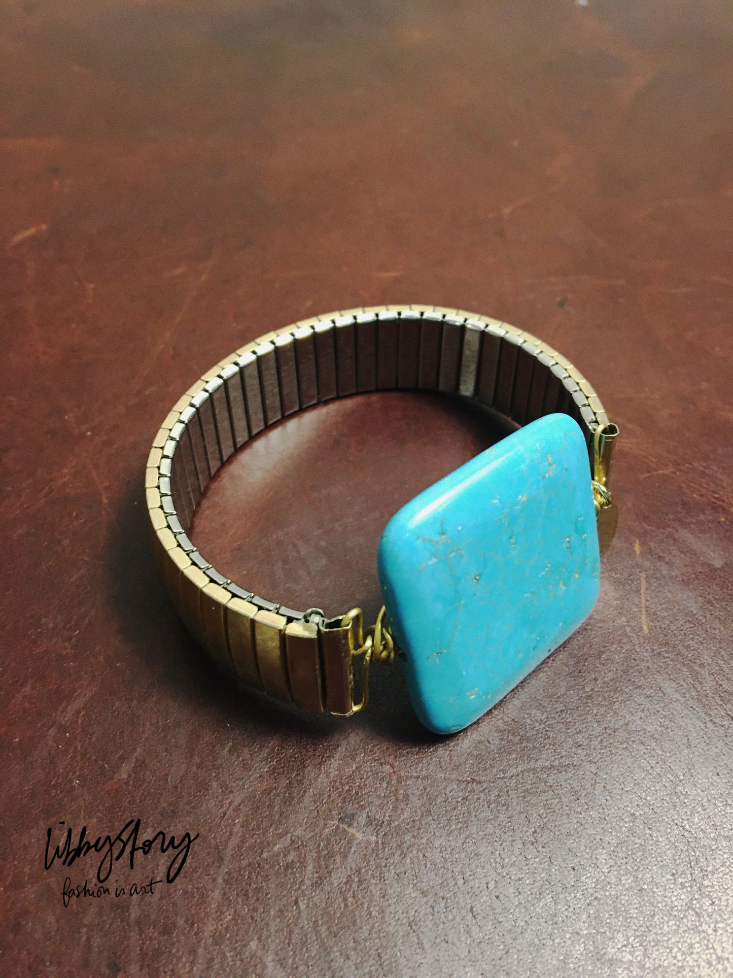 LS Upcycled Vintage Watch Band & Turquoise Stone Bracelet