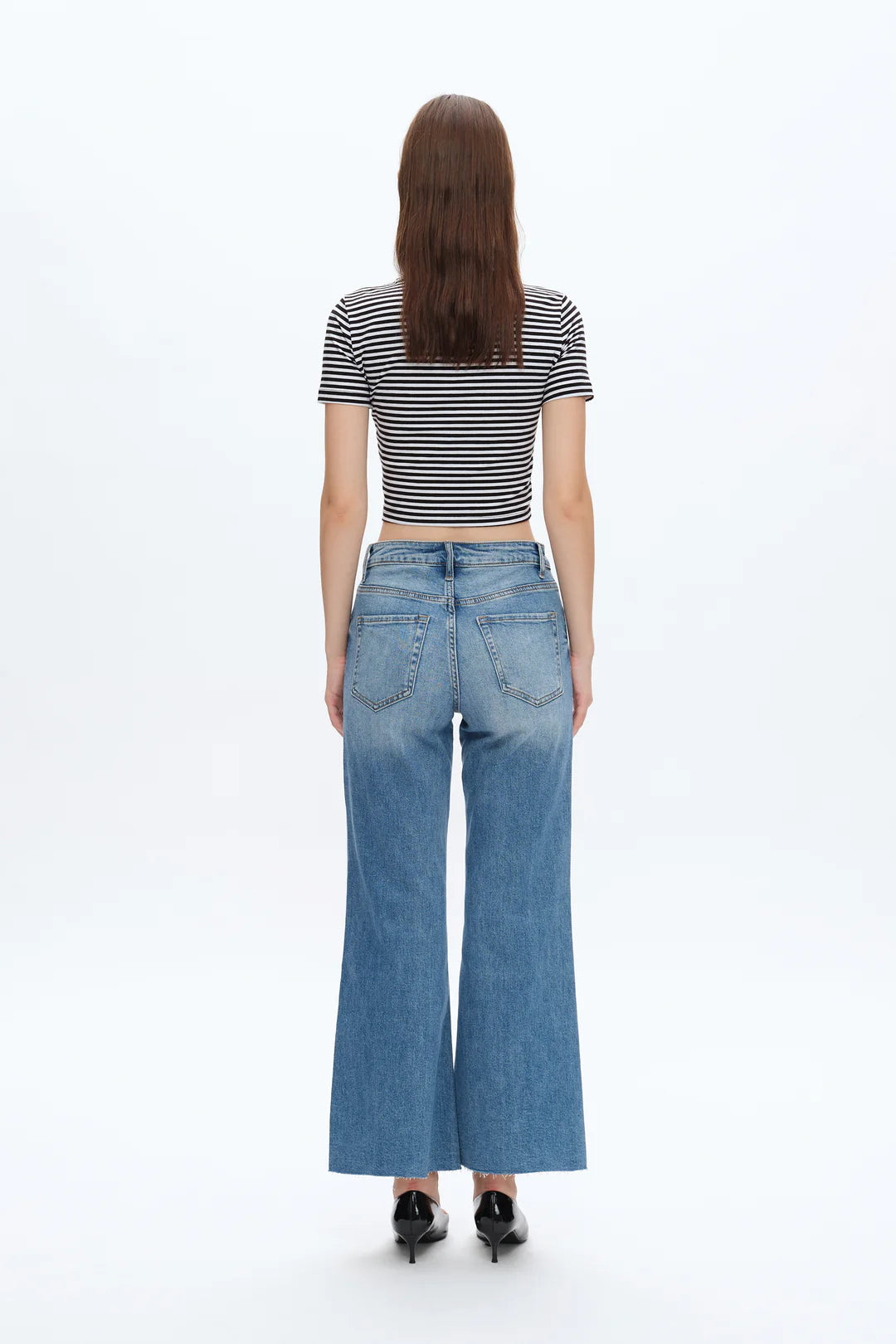 Bayeas Mid Rise Wide Leg Denim Jeans With Raw Hem