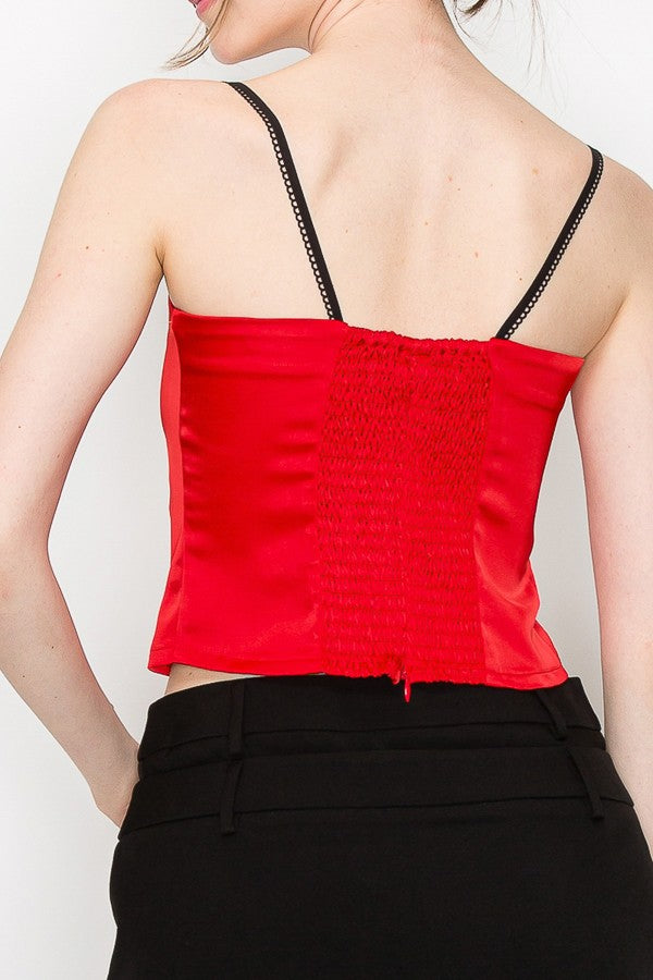 Satin Corset Style Top with Contrast Detail