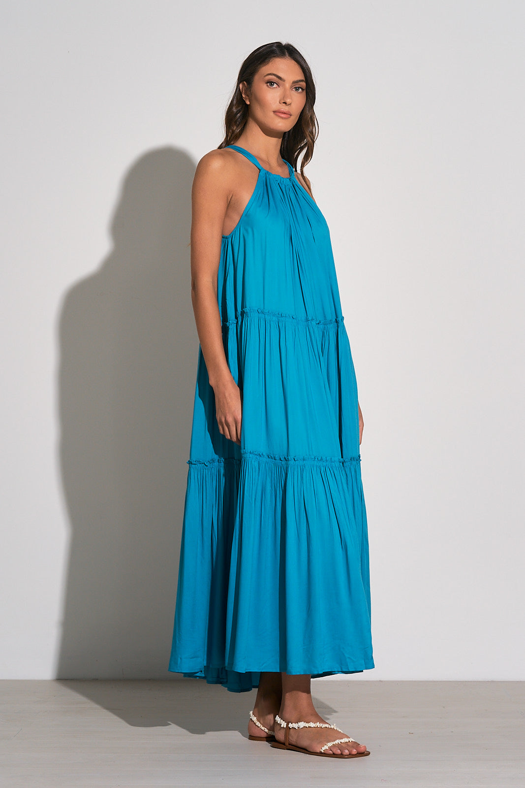 Elan High Neck Tiered Maxi Dress