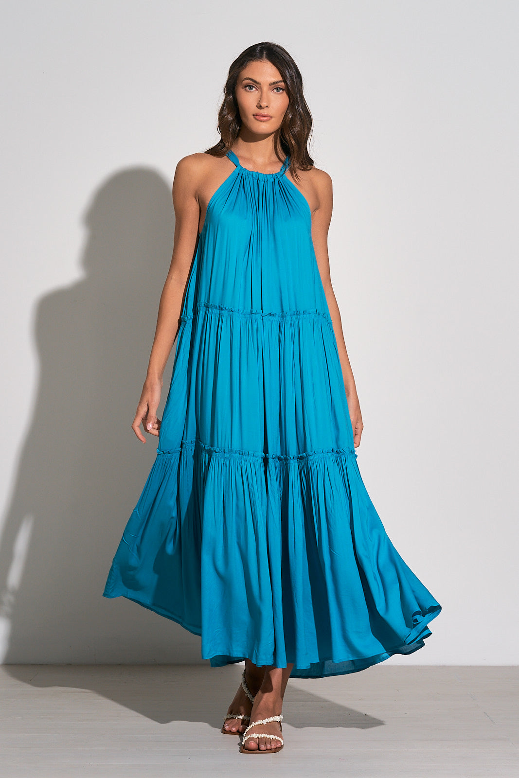 Elan High Neck Tiered Maxi Dress