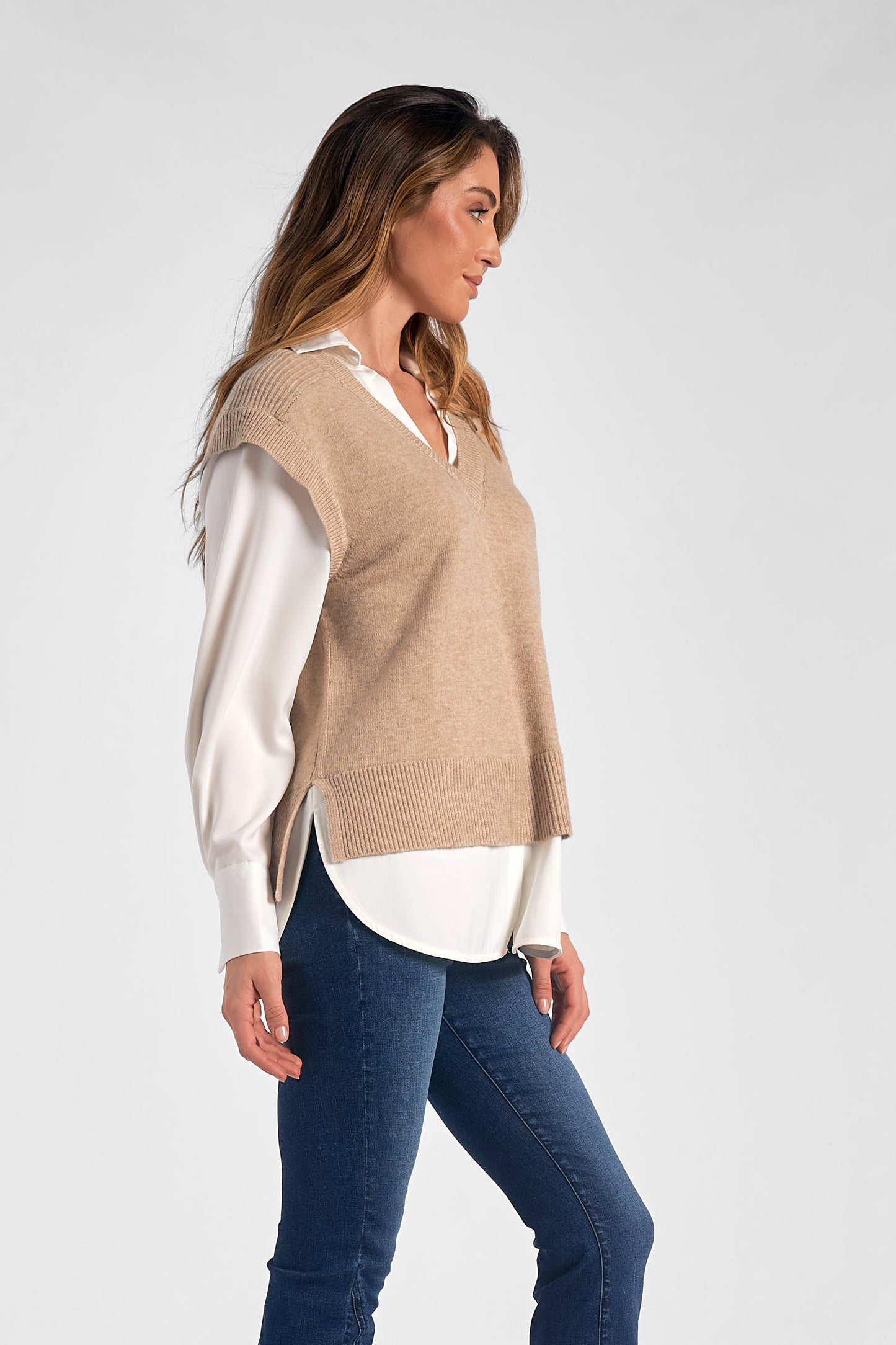 Elan Maryam Combo Sweater Vest Shirt