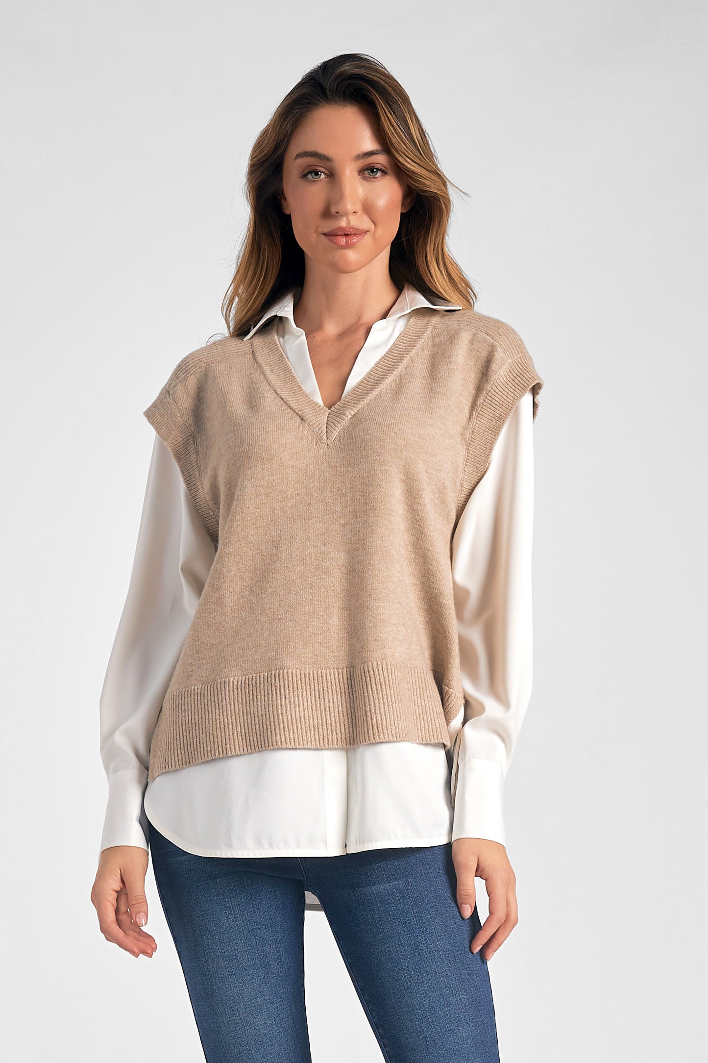 Elan Maryam Combo Sweater Vest Shirt