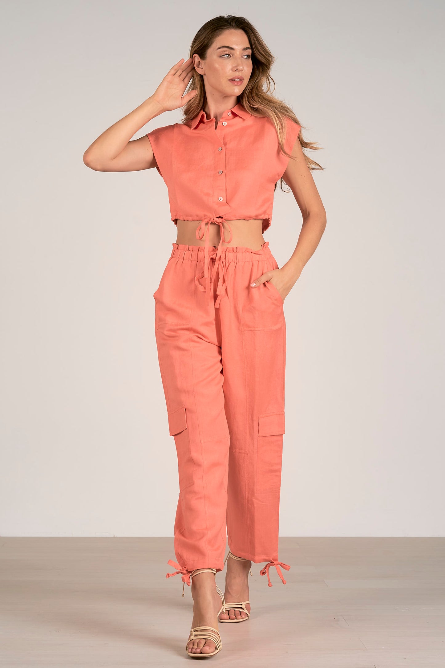 Elan Sleeveless Button Up Tie Top